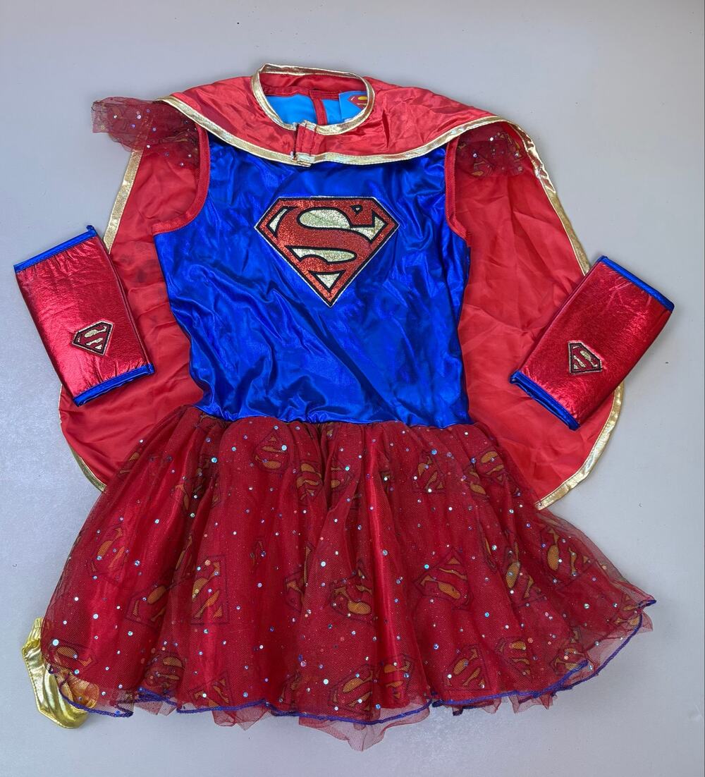 Rubie’s DC Comics Supergirl Costume Girls Medium Dress Small Cape Arm Cuffs EUC